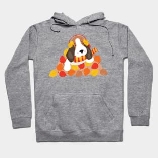 Autumn Dog, Cute Dog, Basset Hound, Autumn Leaves Hoodie